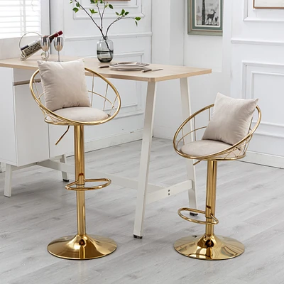 Streamdale Furniture Off- Velvet Bar Chair, Pure Gold Plated, Unique Design, 360 Degree