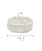 Bling Jewelry Wide White Flat Button Freshwater Cultured Pearl Triple Strand Stretch Bracelet For Women For