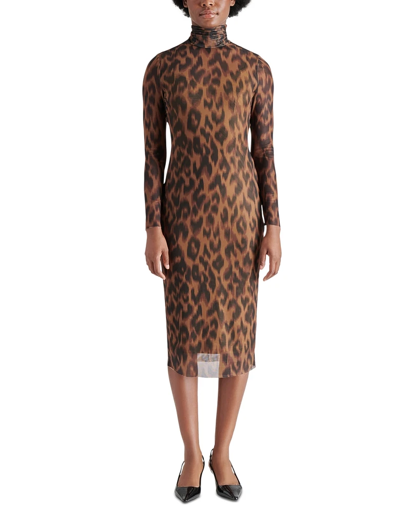 Steve Madden Women's Vivienne Leopard-Print Mesh Midi Dress