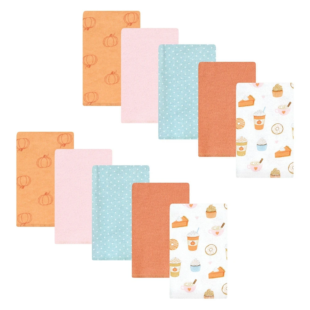 Hudson Baby Infant Girl Cotton Flannel Burp Cloths, Pumpkin Spice, One Size