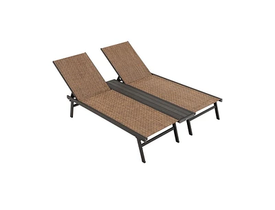 Slickblue 2-Person Patio Chaise Lounge with Middle Panel-Brown