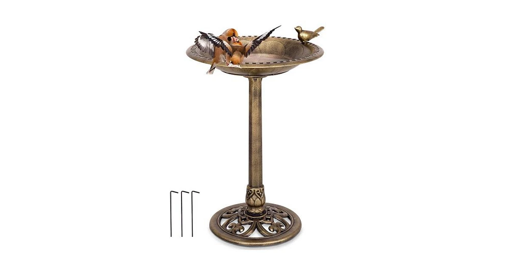 Slickblue Antique Gold Freestanding Pedestal Bird Bath Feeder