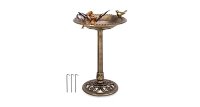 Slickblue Antique Gold Freestanding Pedestal Bird Bath Feeder