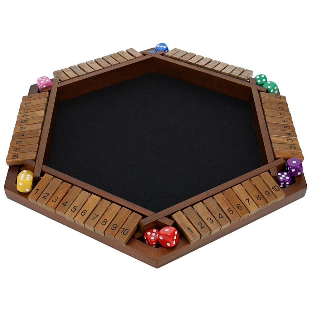 Pacific Shore Games 6 Player 14 in. Shut The Box Board Game, Walnut Stained Wood