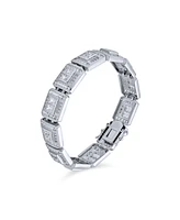 Bling Jewelry Men's Iced Out Heavy Bling Hip Hop Rapper Statement Cz Invisible Cut Cubic Zirconia Big Square Link Bracelet