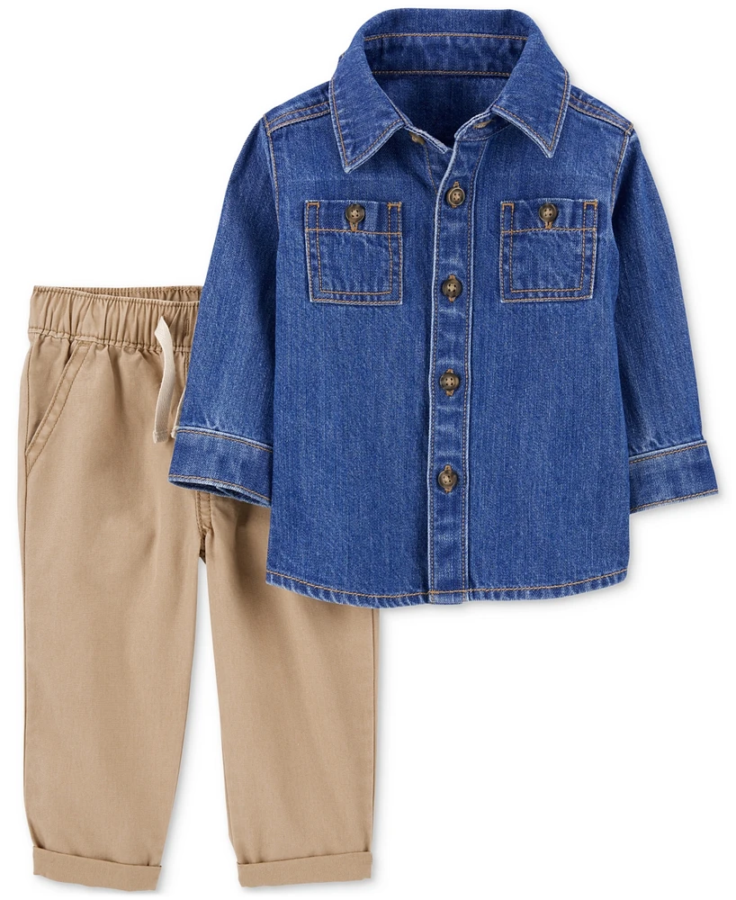 Carter's Baby Boys Cotton Denim Button-Front Shirt & Pull-On Pants, 2 Piece Set