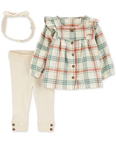 Carter's Baby Girls Plaid Button Top, Pants & Headband, 3 Piece Set