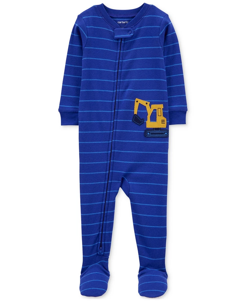 Carter's Baby Boys One-Piece Striped Construction Cotton Footed Pajamas