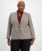 Kasper Plus Houndstooth-Print Single-Button Blazer