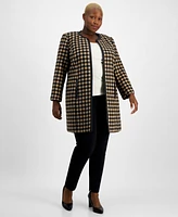 Kasper Plus Checkered Open-Front Topper Jacket