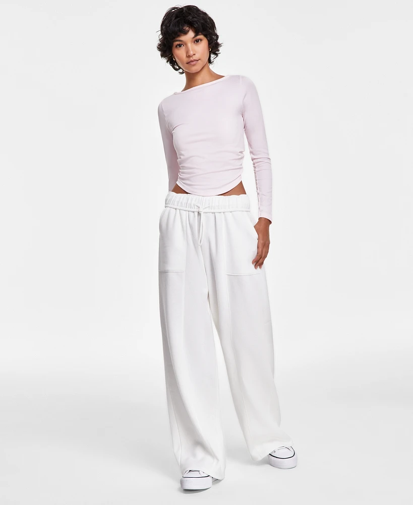 Planet Heart Juniors' Foldover-Waistband Wide-Leg Sweatpants