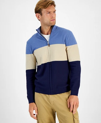 Club Room Men's Tri-Block Full-Zip Sweater, Created for Macy's