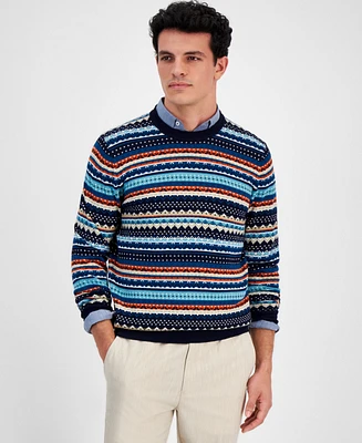 Club Room Men's Stripe Merino Crewneck Sweater, Created for Macy's