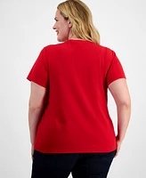 Holiday Lane Plus Anchor Short-Sleeve Top, Created for Macy's