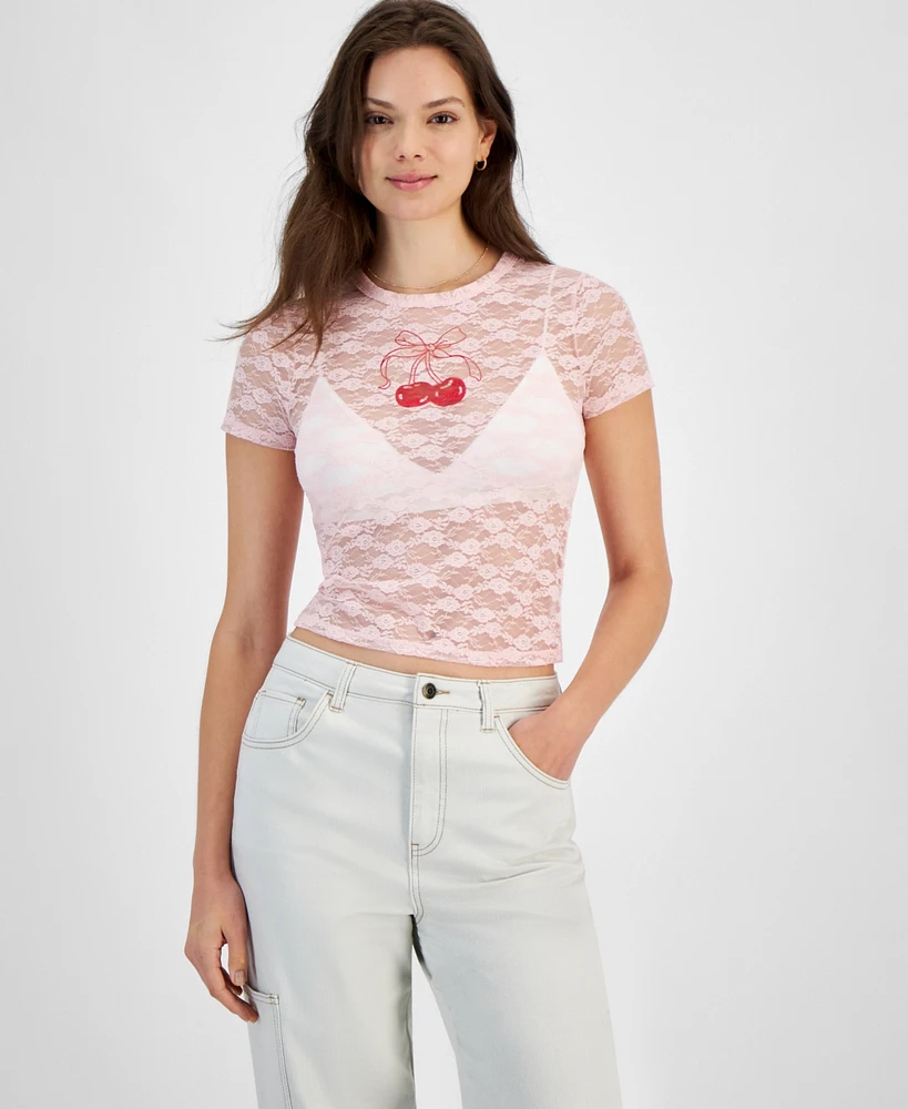 Ultra Flirt Juniors' Graphic Lace Tee