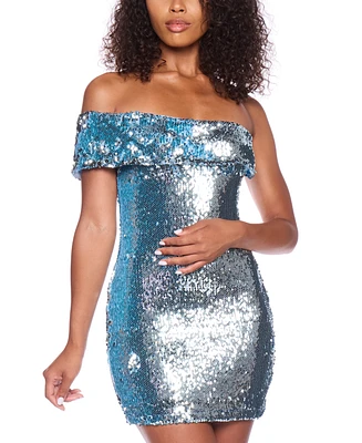 B Darlin Juniors' Off-The-Shoulder Sequined Bodycon Dress