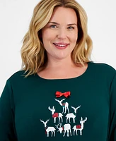 Holiday Lane Plus Deer Celebration Long-Sleeve Top, Created for Macy's