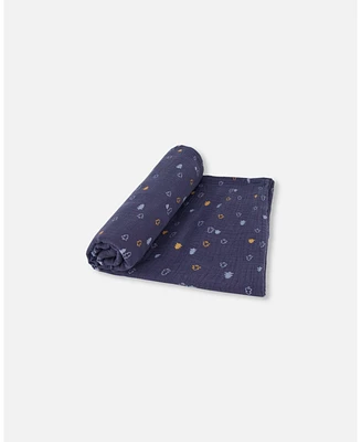 Deux par Deux Baby Boy Printed Muslin Blanket Blue With Pine - Infant|Toddler