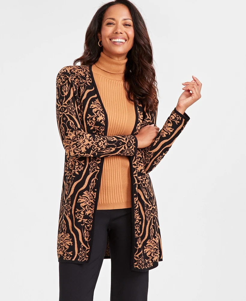 Jm Collection Women's Printed Jacquard Cardigan, Created for Macy's