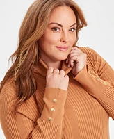 Jm Collection Plus Size Variegated-Rib Turtleneck Sweater, Created for Macy's