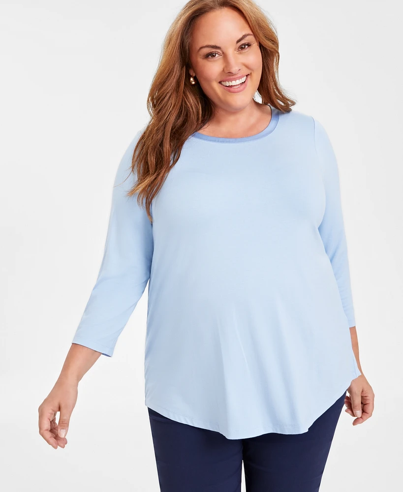 Jm Collection Plus Satin-Trim Top, Created for Macy's