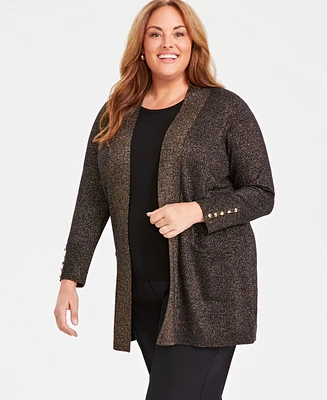 Jm Collection Plus Metallic Open-Front Cardigan, Created for Macy's