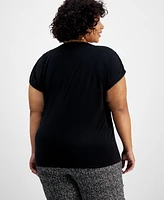 I.n.c. International Concepts Plus Size Crewneck Twist-Detail Top, Created for Macy's