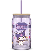 JoyJolt Hello Kitty and Friends Favorite Flavor Kuromi Can Shaped Glass Tumbler with Wood Lid and Straw