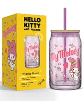 JoyJolt Hello Kitty and Friends Favorite Flavor My Melody Can Shaped Glass Tumbler with Wood Lid and Straw