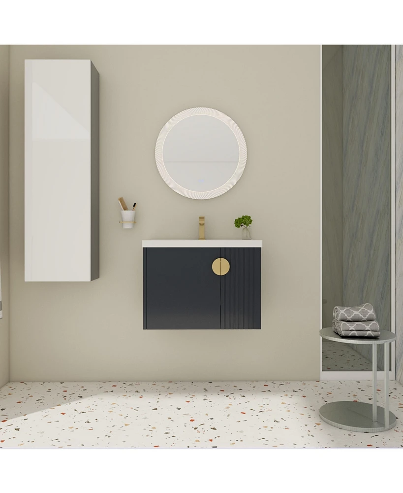Sleek Wall-Mounted Vanity Dual-Door Design with Wave Plate and Ceramic Sink
