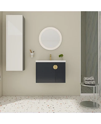Sleek Wall-Mounted Vanity Dual-Door Design with Wave Plate and Ceramic Sink