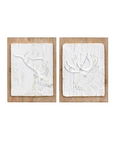 Slickblue White Washed Wood Design Deer And Moose Wall Decor (Set of 2)