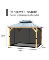 Aoodor Gazebo Netting 10' x 12' Polyester Screen Replacement 4 Panel Sidewalls for Patio (Only Netting)