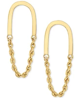 Polished U-Shaped Bar Rope Chain Link Drop Earrings in 10k Gold