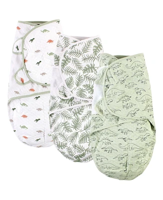 Hudson Baby Baby Boys Quilted Cotton Swaddle Wrap 3pk, Dinosaur, 0-3 Months