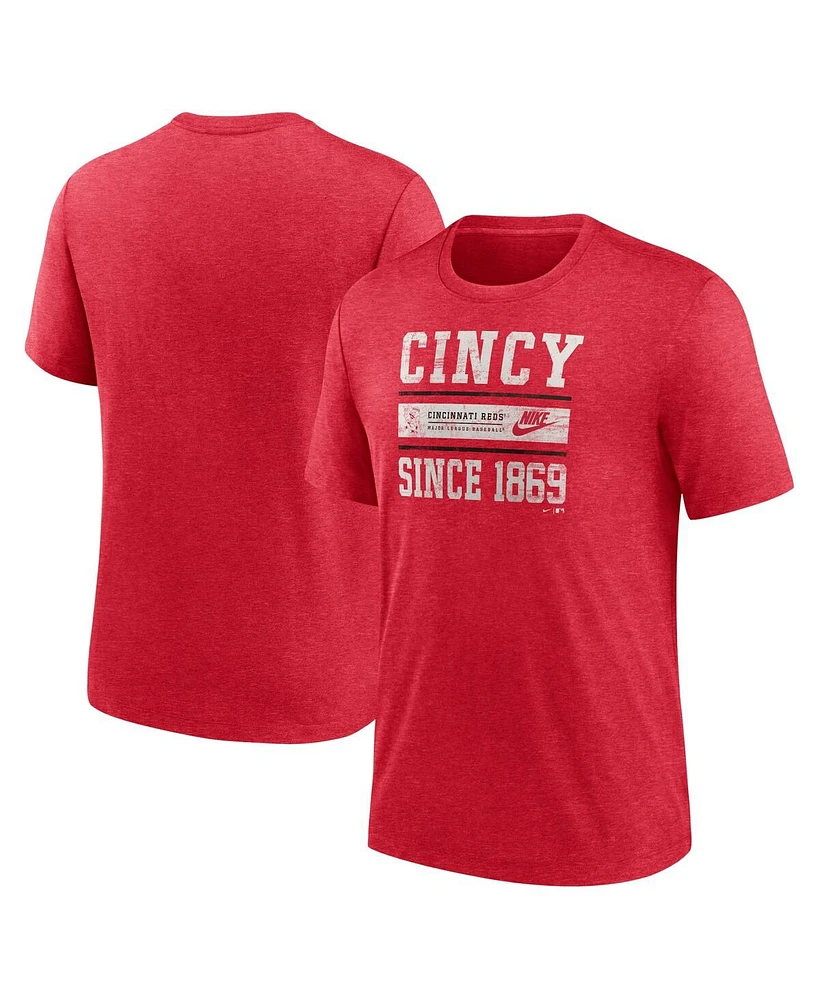 Nike Men's Heather Red Cincinnati Reds Cooperstown Collection Local Stack Tri-Blend T-Shirt