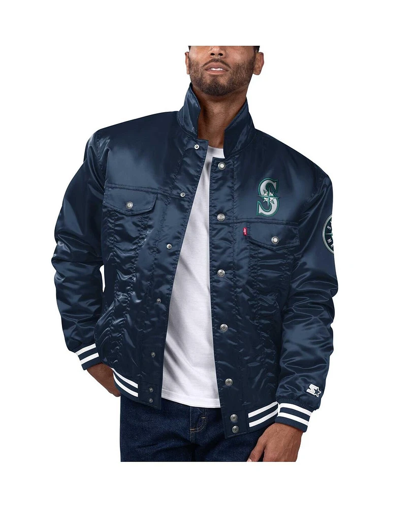 Levi's x Starter Men's Navy Seattle Mariners Silver Tab Satin Full-Snap Trucker Jacket