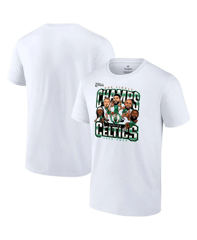 Fanatics Men's White Boston Celtics 2024 Nba Finals Champions Pull Up Jumper Caricature T-Shirt