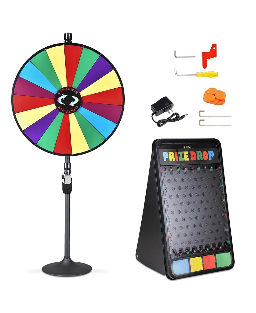 WinSpin 36" Dual Use 18 Slots Prize Wheel Prize Drop Game Board Kit w/ Led Light