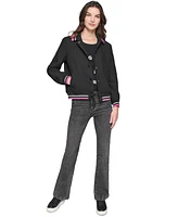 Karl Lagerfeld Paris Women's Striped-Trim Snap-Front Jacket