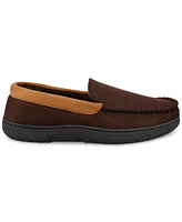 Haggar Men's Indoor/Outdoor Microsuede Venetian Slipper with Plaid Fleece Lining