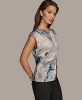 Donna Karan Women's Printed Cap-Sleeve V-Neck Blouse