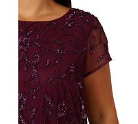 Adrianna Papell Plus Size Sequined-Mesh Evening Gown