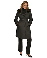 Donna Karan New York Women's Faux-Fur-Trim Hooded Raincoat