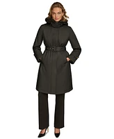 Donna Karan New York Women's Faux-Fur-Trim Hooded Raincoat