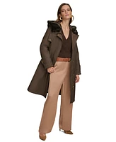 Donna Karan New York Women's Faux-Fur-Trim Hooded Raincoat