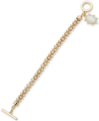 Anne Klein Gold-Tone Imitation Pearl & Mother-of-Pearl Flex Bracelet