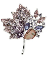 Anne Klein Silver-Tone Mixed Stone Maple Leaf Pin