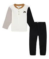 Kids Headquarters Little Boys Long Sleeve Colorblock Thermal Henley and Joggers, 2 Piece Set