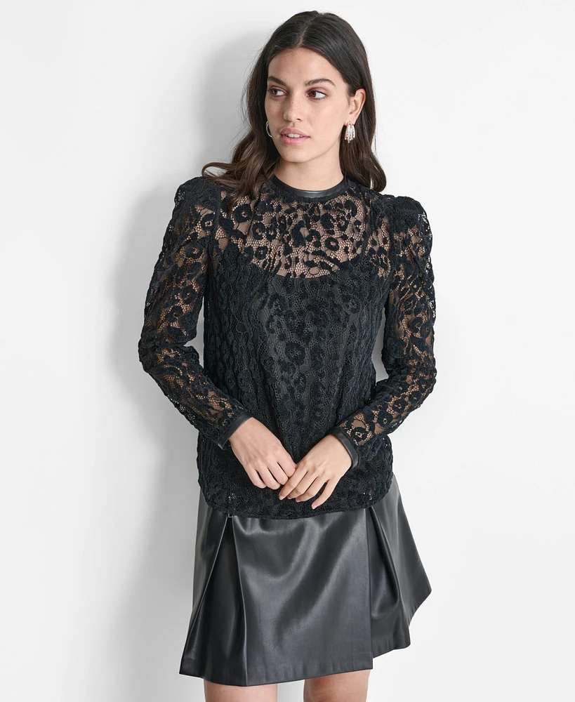 Dkny Women's Long Sleeve Lace Blouse